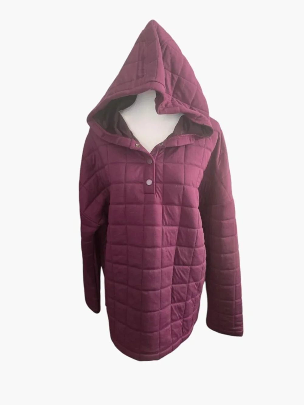 NEW GapFit Burgundy Hooded Quilted Pullover Jacket Snap Closure Size XL Tall - Picture 2 of 5